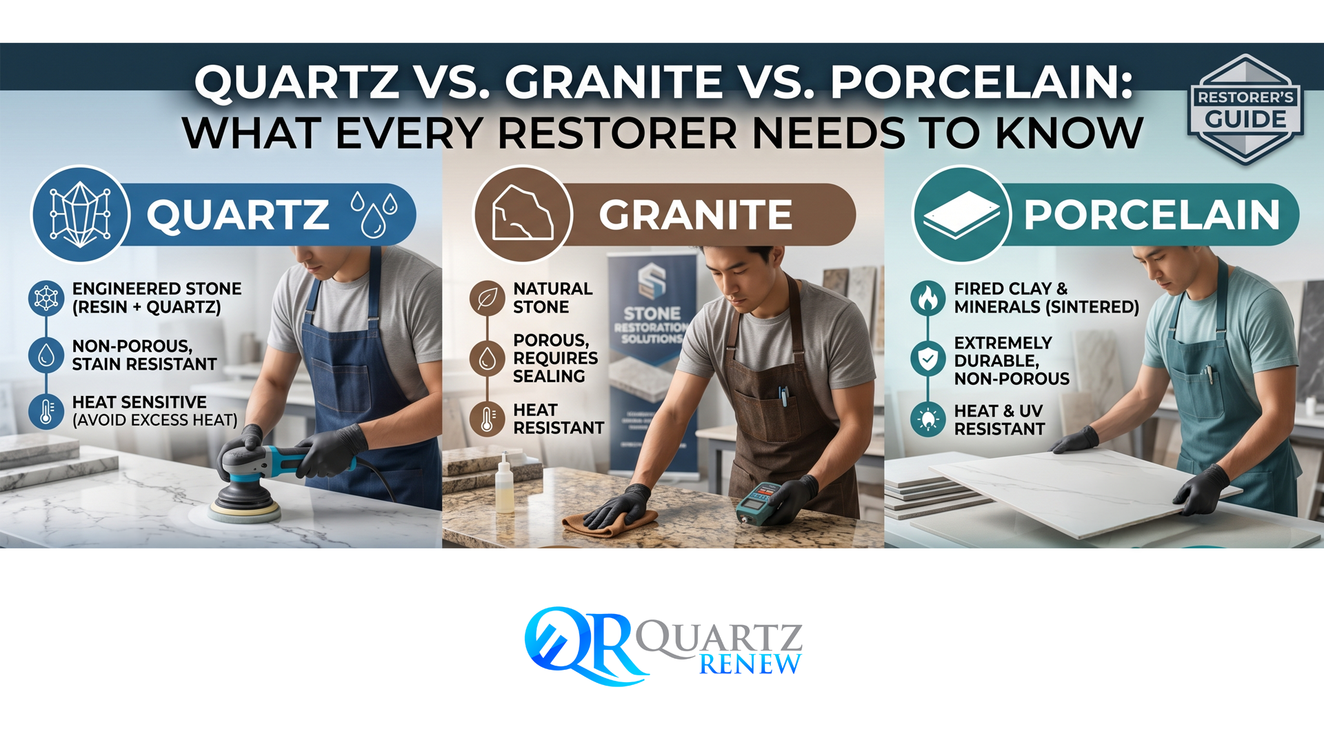 Quartz vs. Granite vs. Porcelain: What Every Restorer Needs to Know